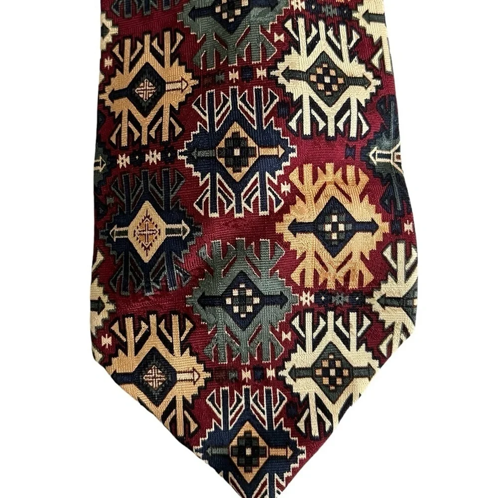 XMI for NORDSTROM Kilim rug pattern all silk tie, deep red, blue, cream